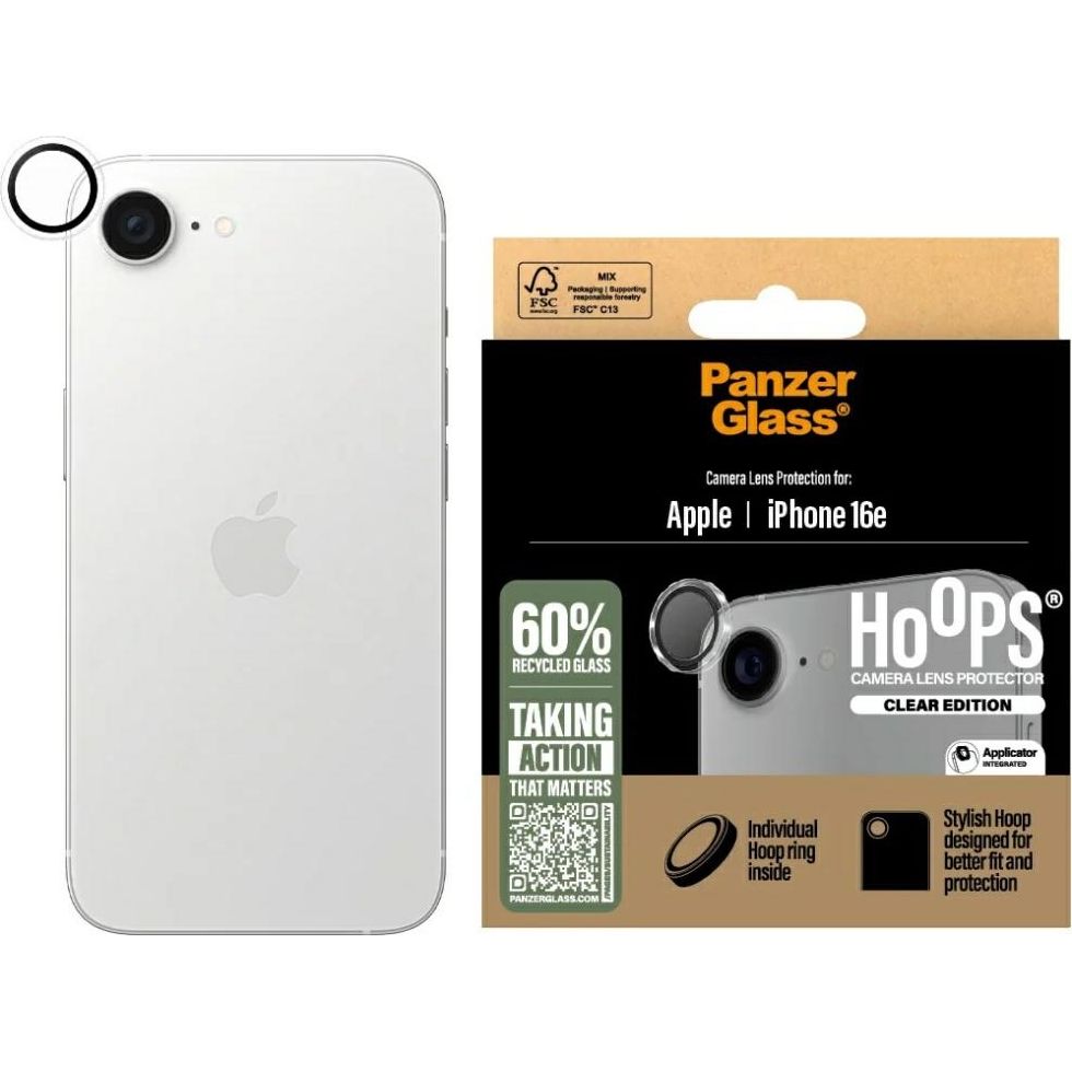 Szkło hartowane na aparat z aplikatorem PanzerGlass Hoops do Apple iPhone 16e, przezroczyste